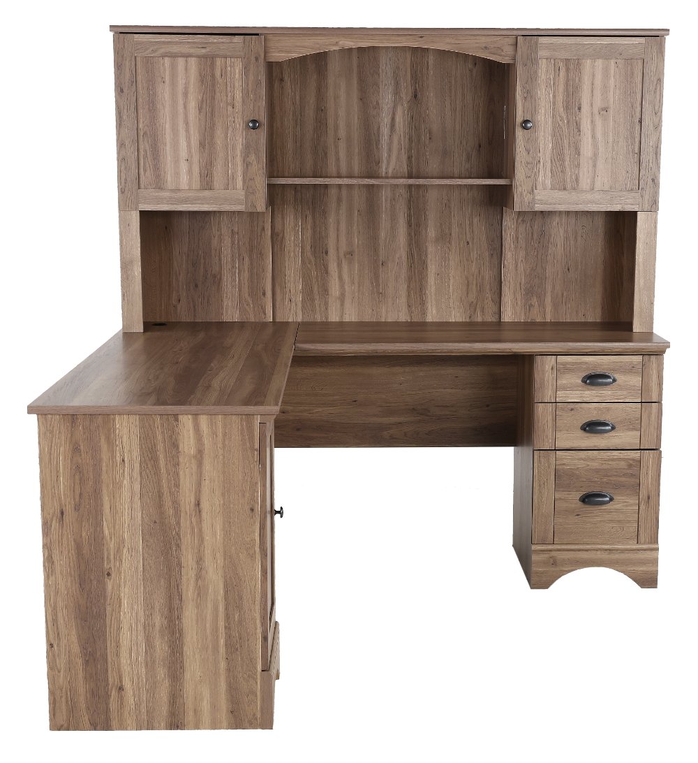 Harbor View Brown L Shaped Computer Desk with Hutch