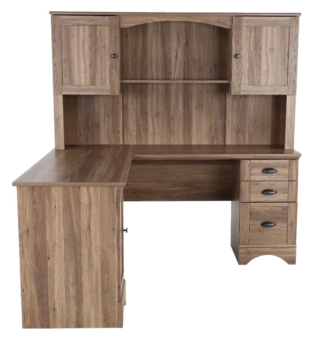 Harbor View Brown L Shaped Computer Desk with Hutch-1