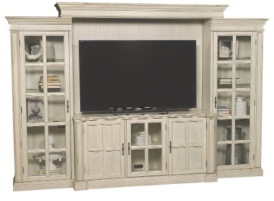 4-Piece Antique White Entertainment Center | RC Willey Furniture Store - 4-Piece Antique White Entertainment Center