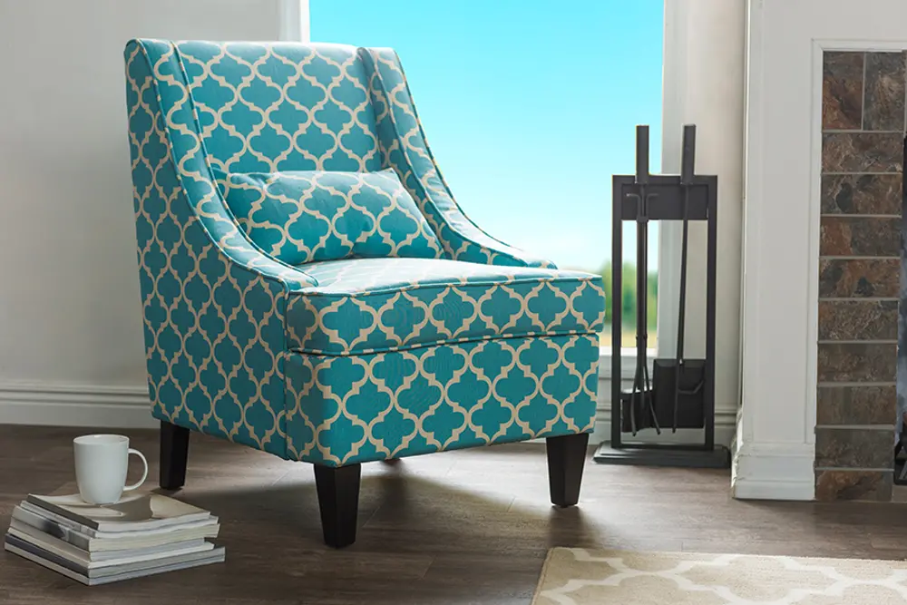 DO-6281-Blue Shabby Chic Blue Fabric Arm Chair - Lotus-1