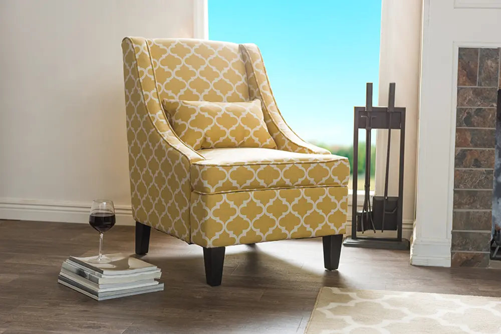 DO-6281-Yellow Shabby Chic Yellow Fabric Arm Chair - Lotus-1