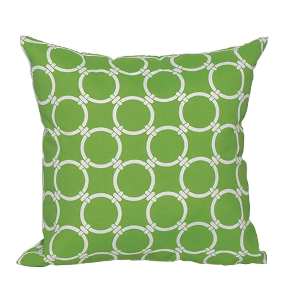 Green and White Round Ring Indoor-Outdoor Throw Pillow-1