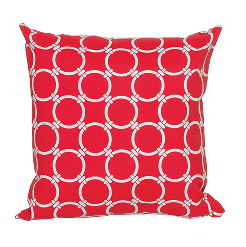 Red and White Round Ring Indoor/Outdoor Throw Pillow-1
