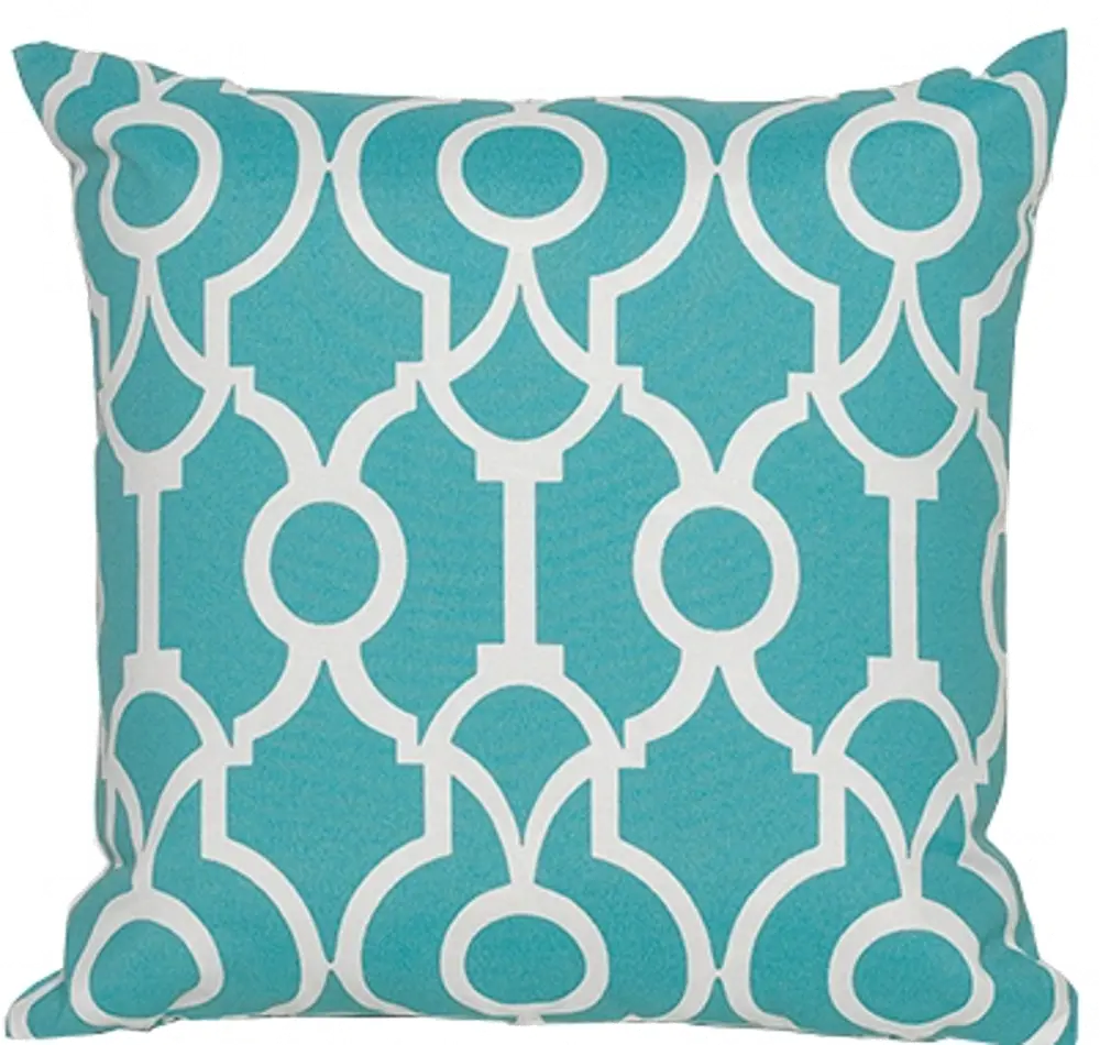 Teal and White Geometric Indoor-Outdoor Throw Pillow-1