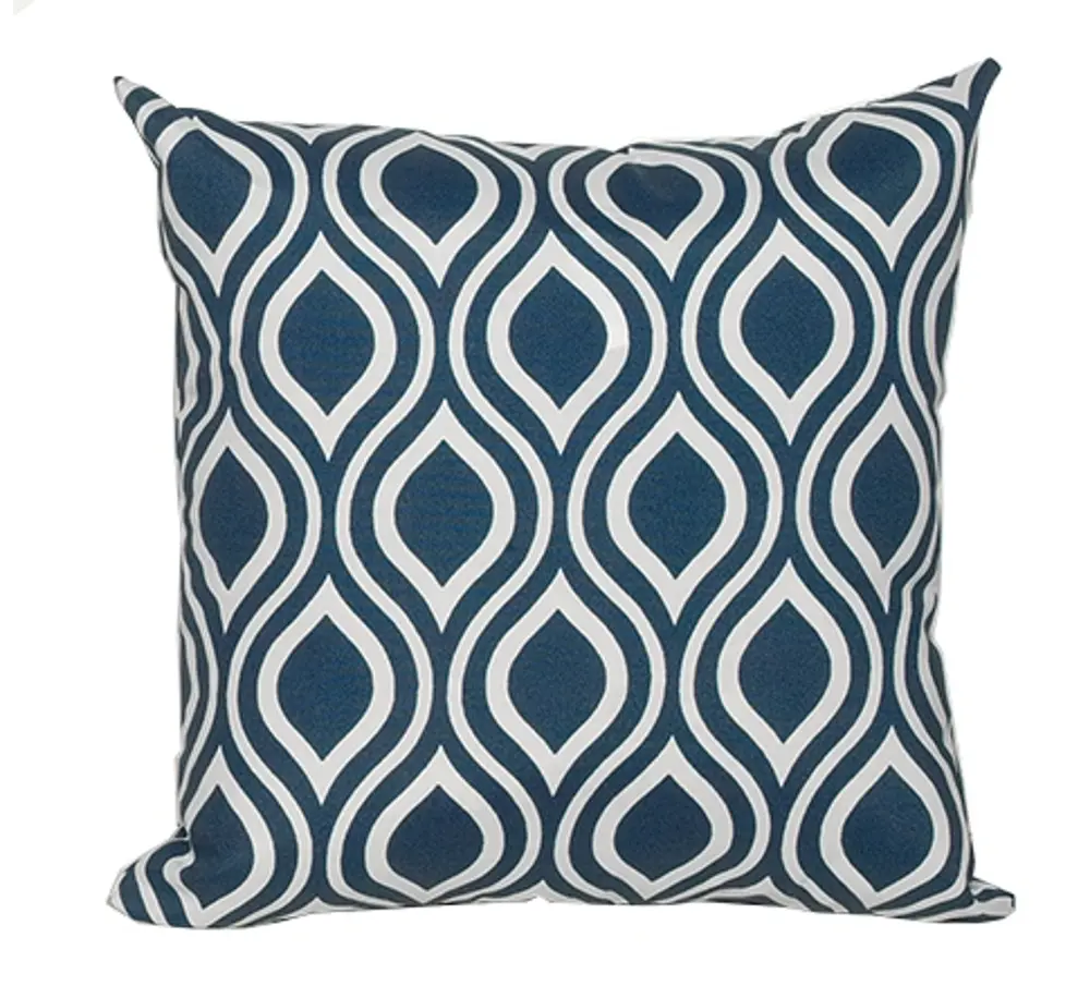Navy and White Patterned Indoor-Outdoor Throw Pillow-1