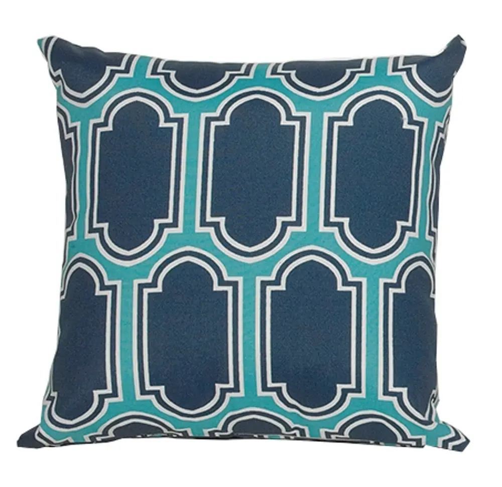 Teal, Navy and White Indoor-Outdoor Throw Pillow-1