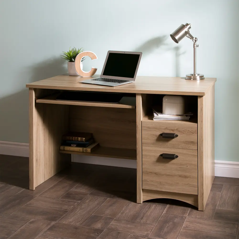9064070 Rustic Oak Desk with 2 Drawers - Gascony-1
