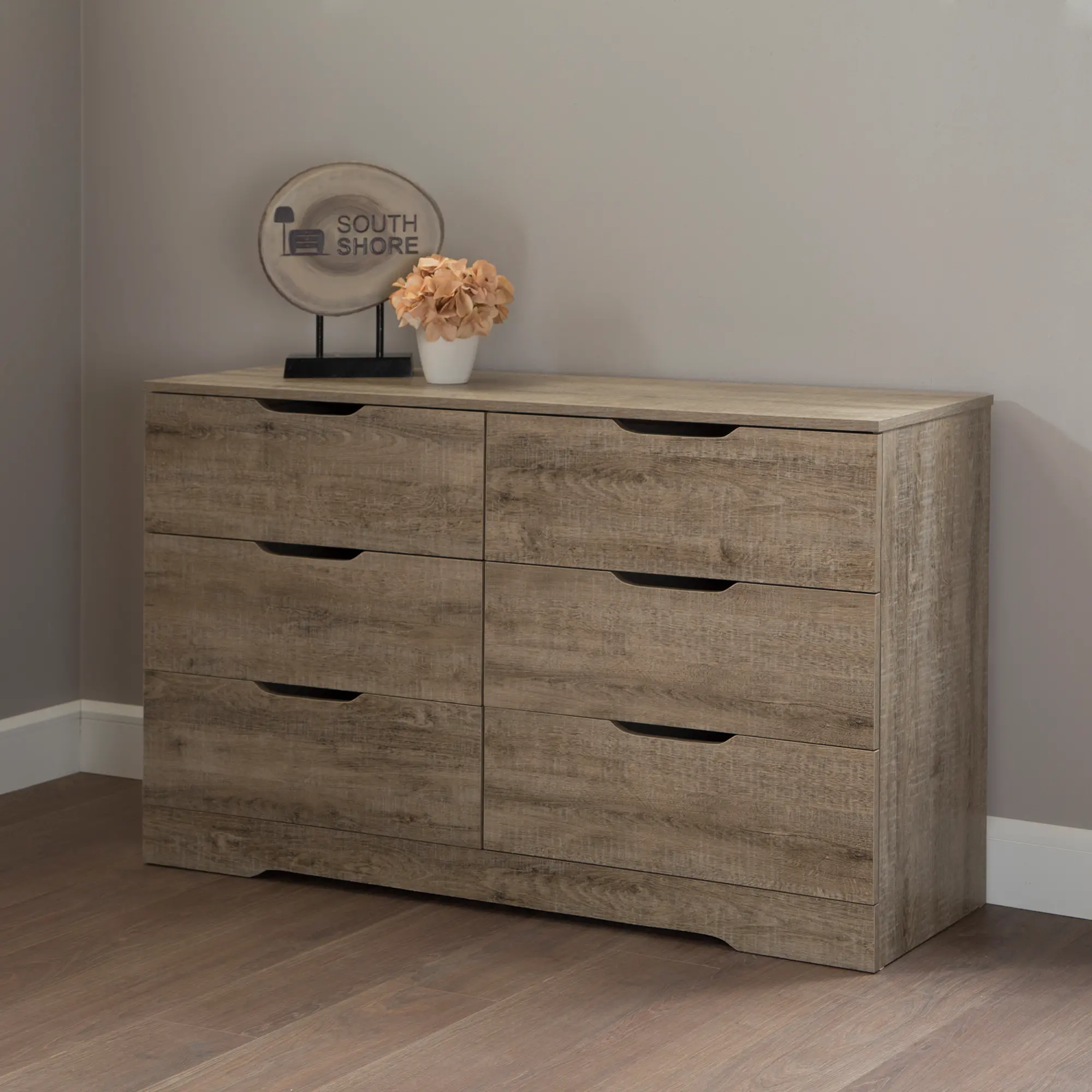 Holland Weathered Oak 6-Drawer Double Dresser - South Shore