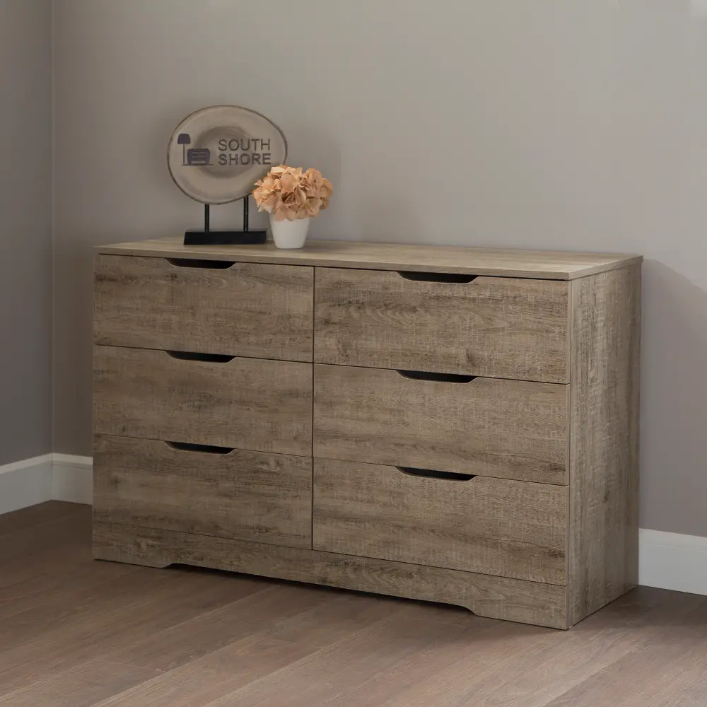 9075010 Holland Weathered Oak 6-Drawer Double Dresser - South Shore-1