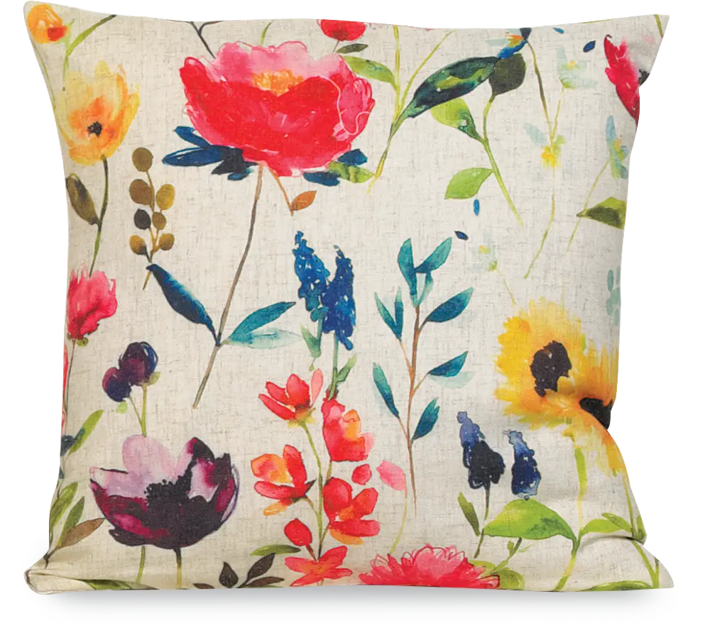 Multi Color Water Color II Floral Throw Pillow-1