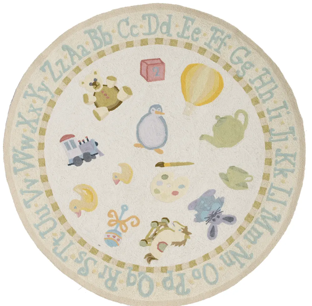 5' Round Baby Baby Toys Yellow Area Rug - 'Lil Mo Classic-1