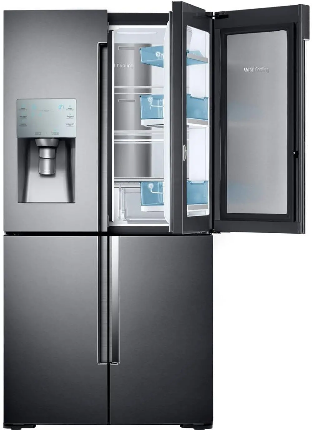 RF28K9380SG Samsung 4 Door French Door Smart Refrigerator with FoodShowcase and FlexZone - 28.1 cu. ft., 36 Inch Black Stainless Steel-1