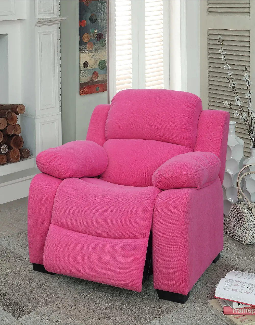 Taylor Bright Pink Upholstered Kid's Recliner-1