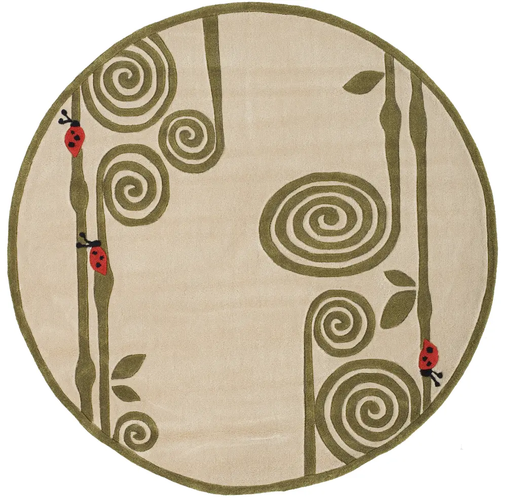 5' Round Curly Fern Ivory and Green Area Rug - Whimsy Garden-1