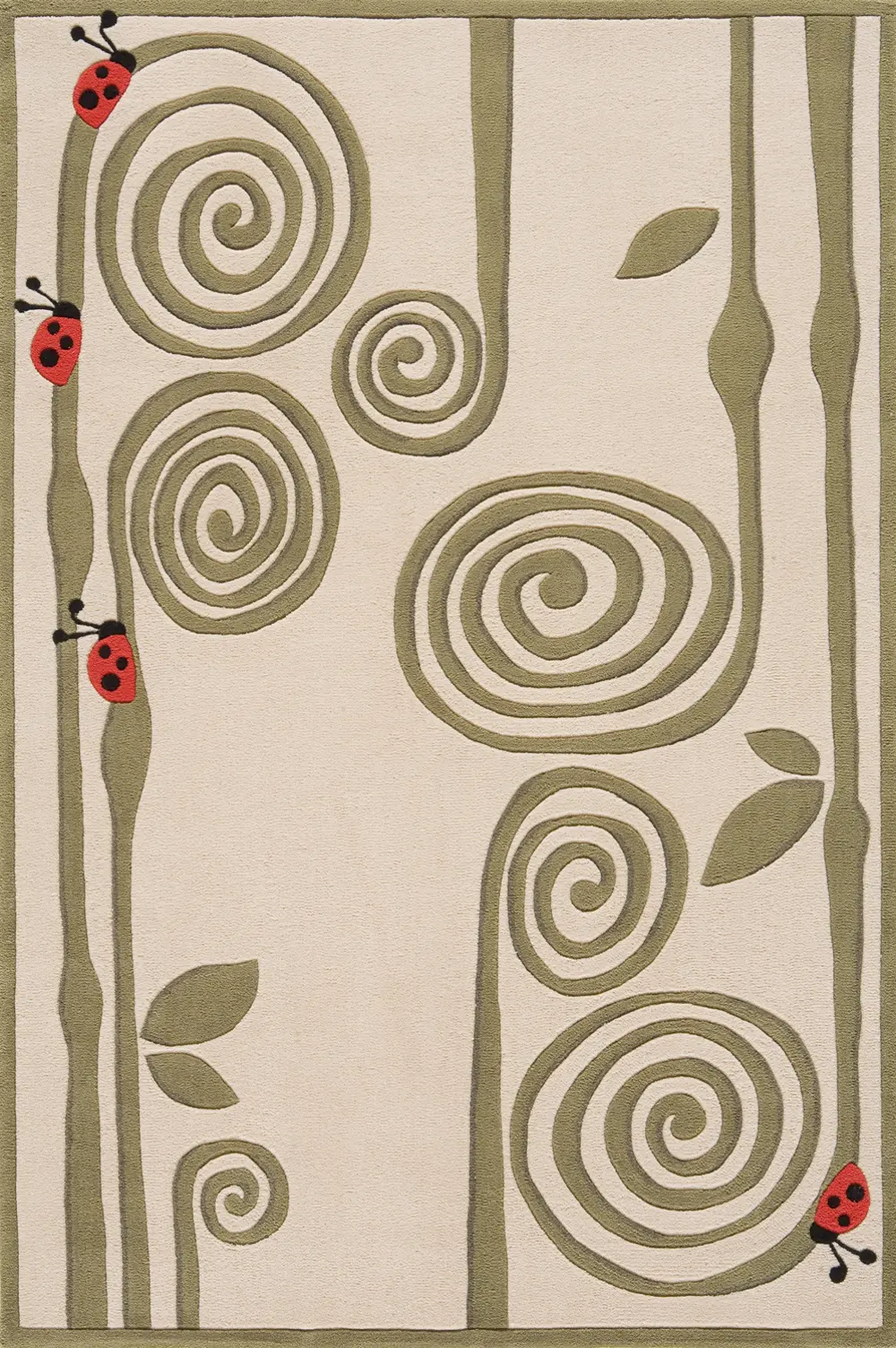 5 x 7 Medium Curly Fern Ivory and Green Area Rug - Whimsy Garden-1
