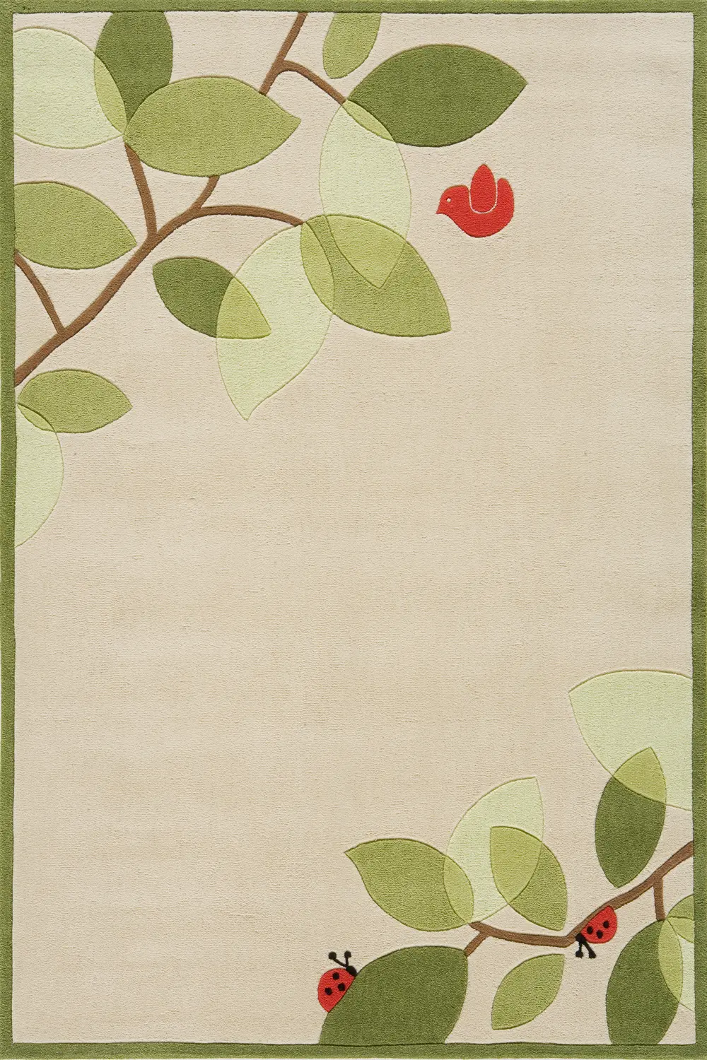 4 x 6 Small Modern Birdie Ivory and Green Area Rug - Whimsy Garden-1