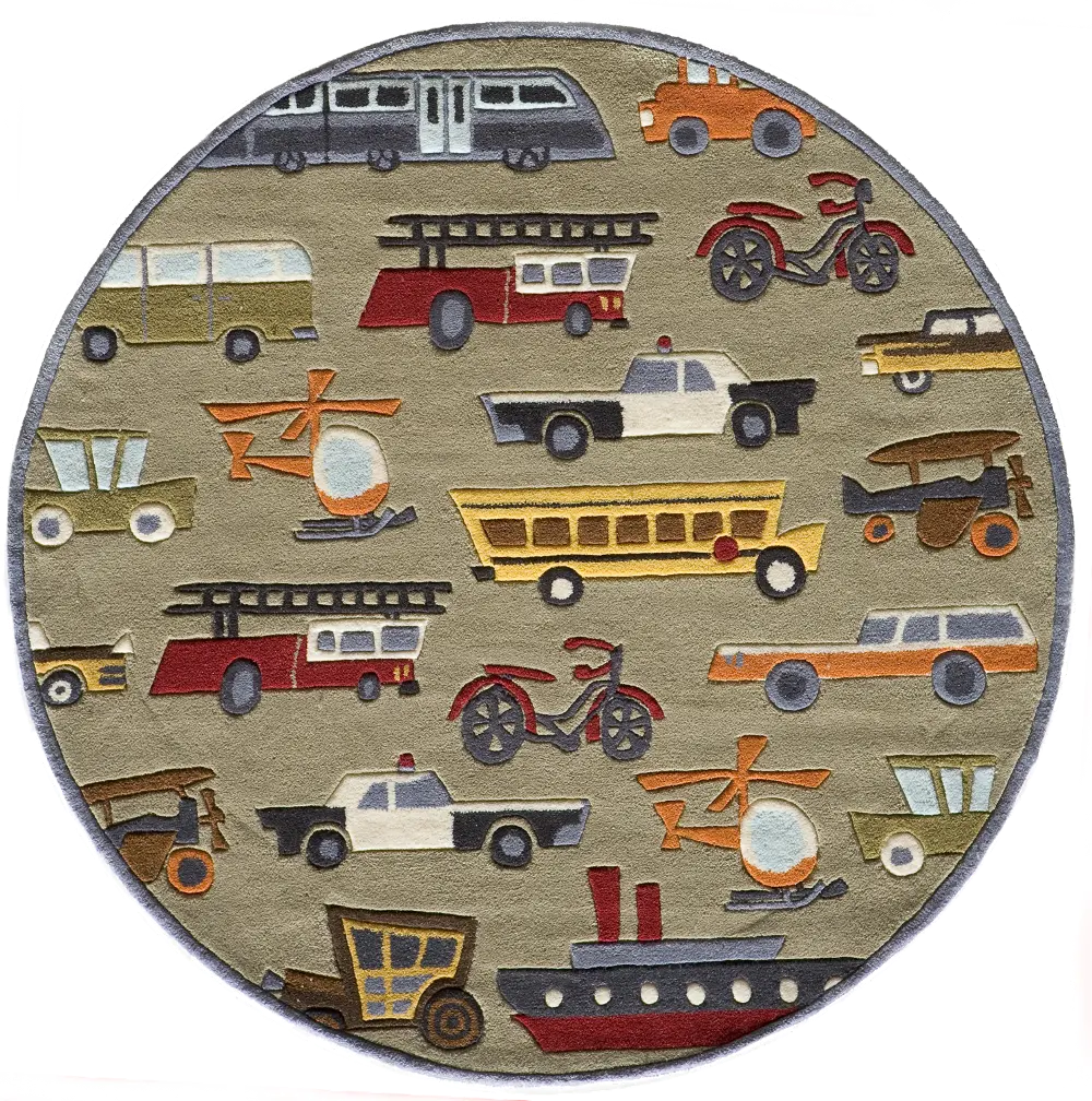 5' Round Transportation Concrete Tan Area Rug - Whimsy-1