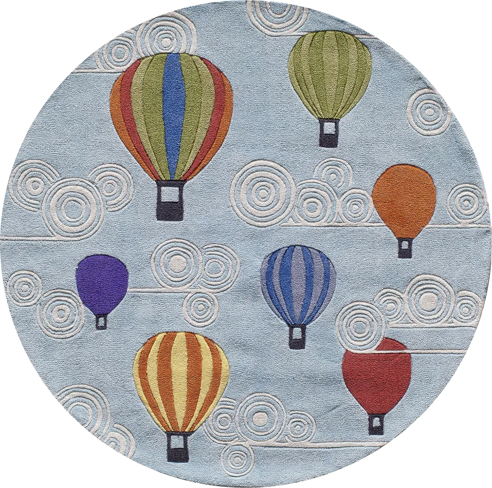5' Round Hot Air Balloons Blue Rug - Whimsy-1