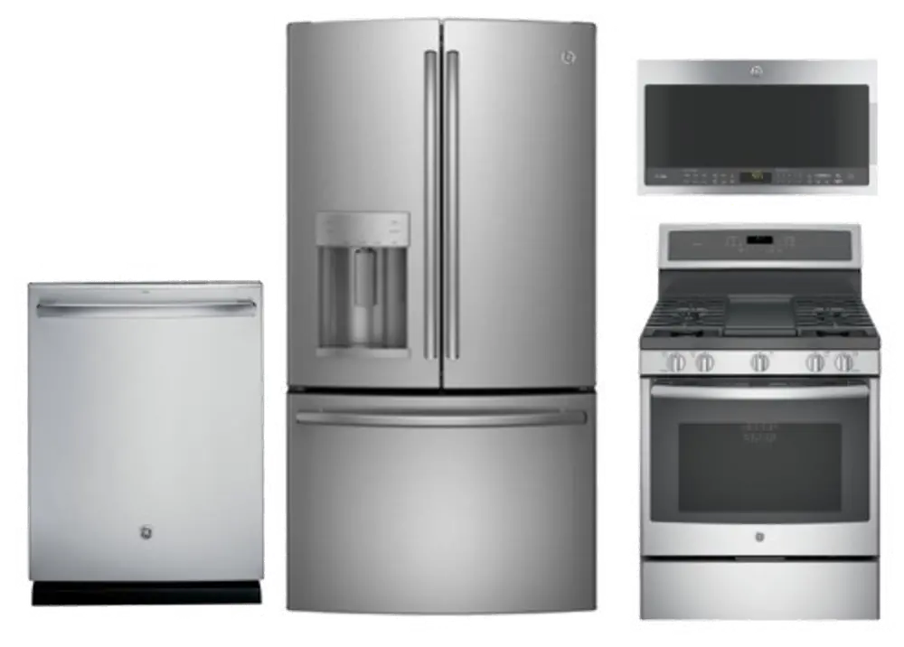 KIT GE 4 Piece Kitchen Appliance Package with Gas Range - Stainless Steel-1