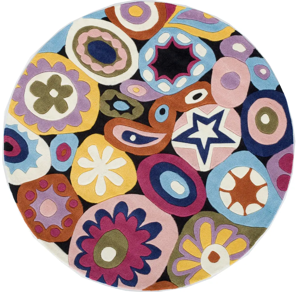 5' Round Multi-Colored Mille Fleur Area Rug - Hipster-1