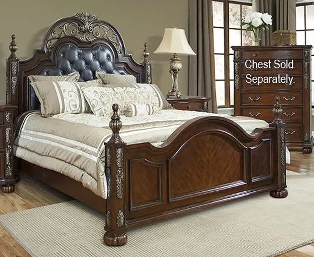 1060/BED5/0 Brown Ornate Traditional Queen Bed - Rosanna-1