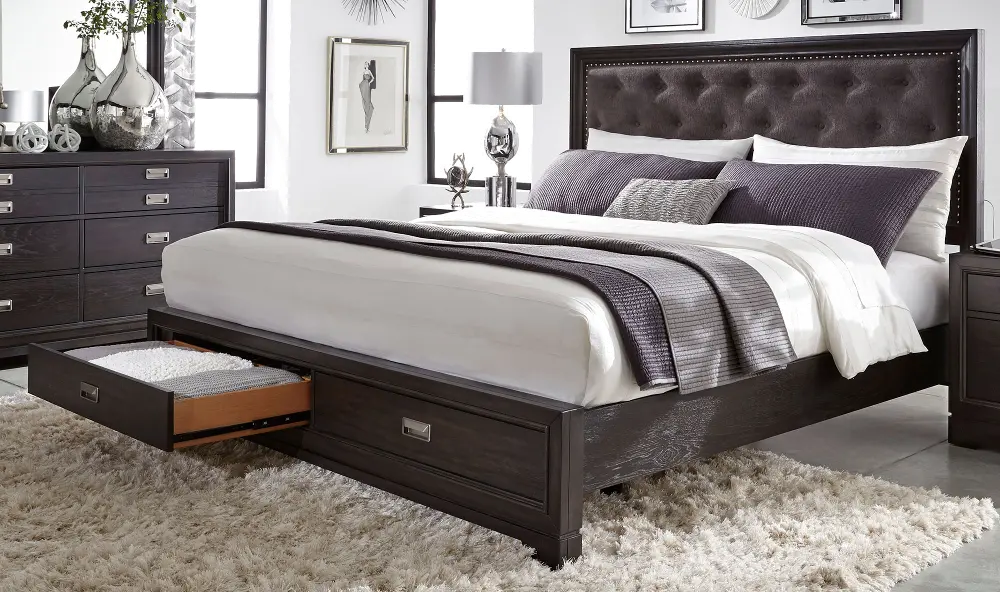 Licorice Black Contemporary King Storage Bed - Front Street-1