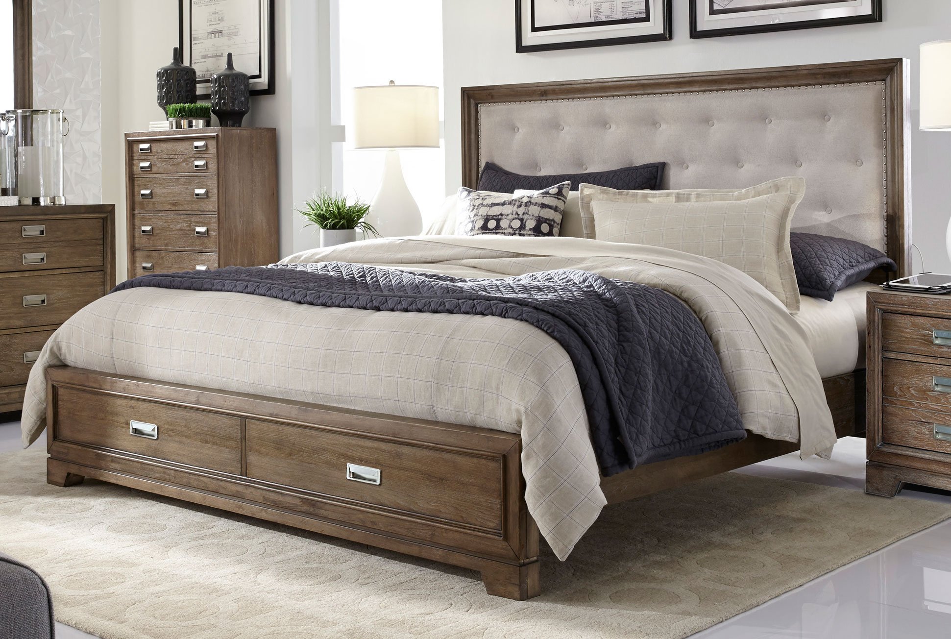 Caramel Brown Rustic Contemporary 6 Piece Queen Bedroom  