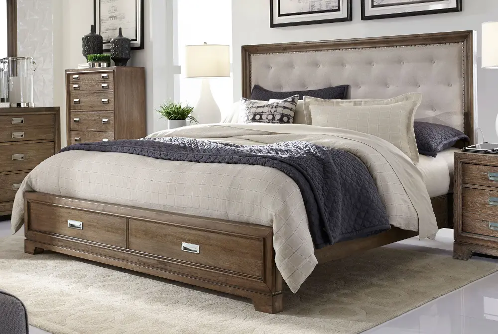 Caramel Brown Rustic Contemporary King Storage Bed - Front Street-1