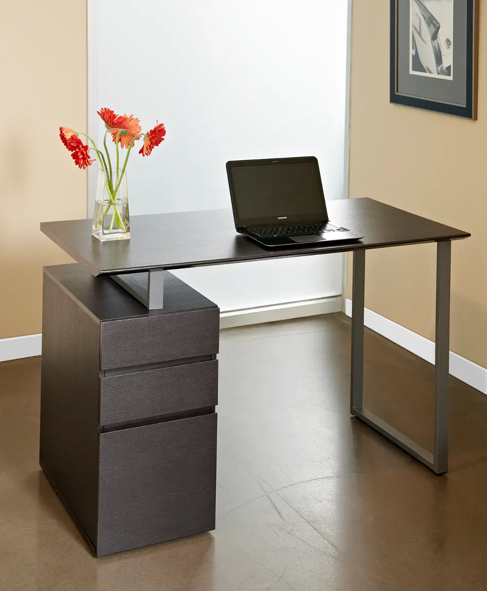 Home Office Desk in Espresso Finish with Steel base-1