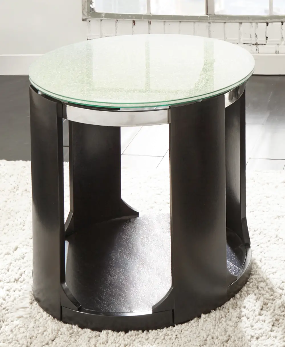 Crackle Glass Top Round End Table - Croften-1