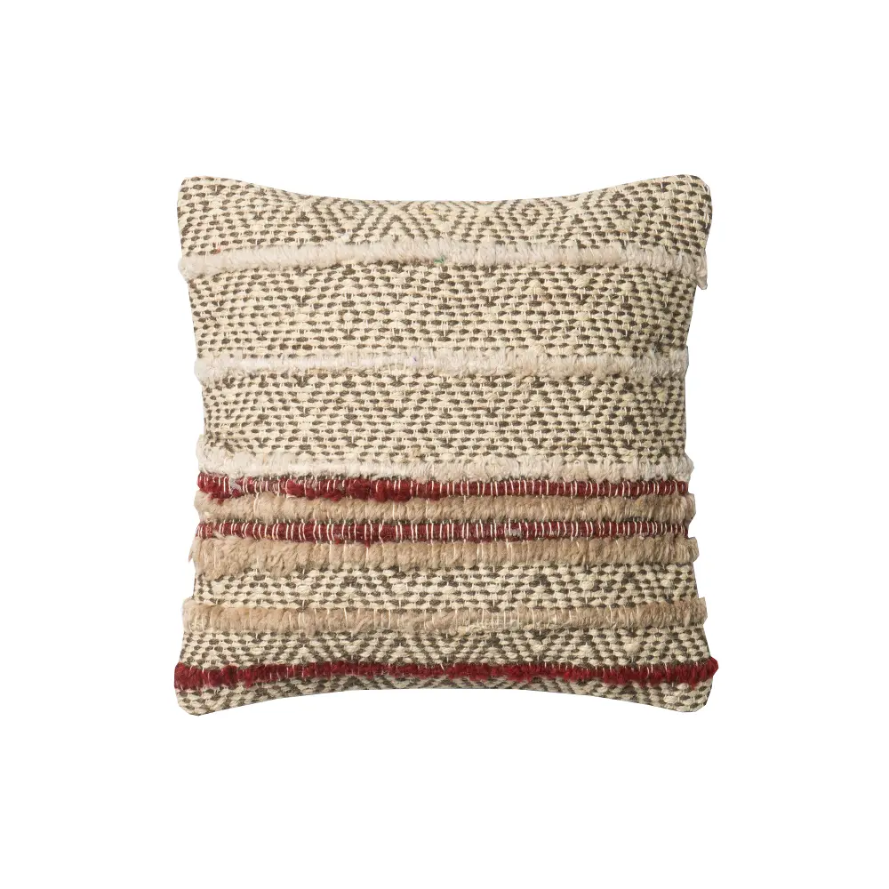 P0285BROWN/RED/TPLLW Brown and Red Wool Textured Throw Pillow-1