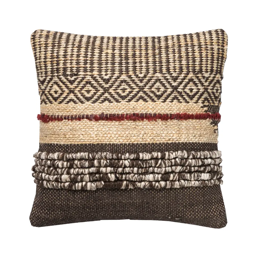 P0286 Brown and Red Wool Textured Throw Pillow-1