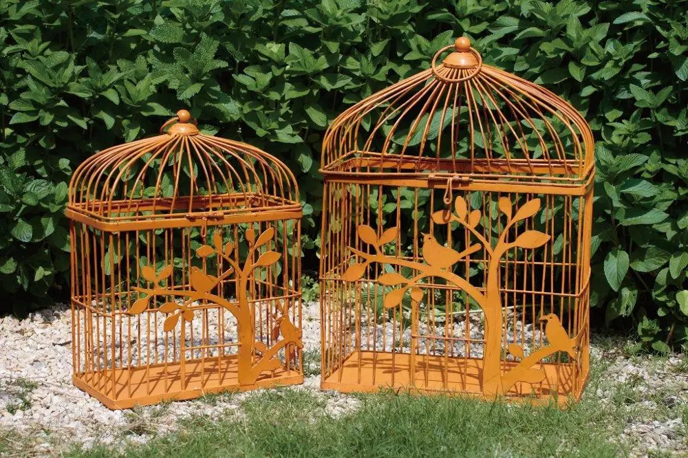 17 Inch Orange Metal Nested Birdcage-1