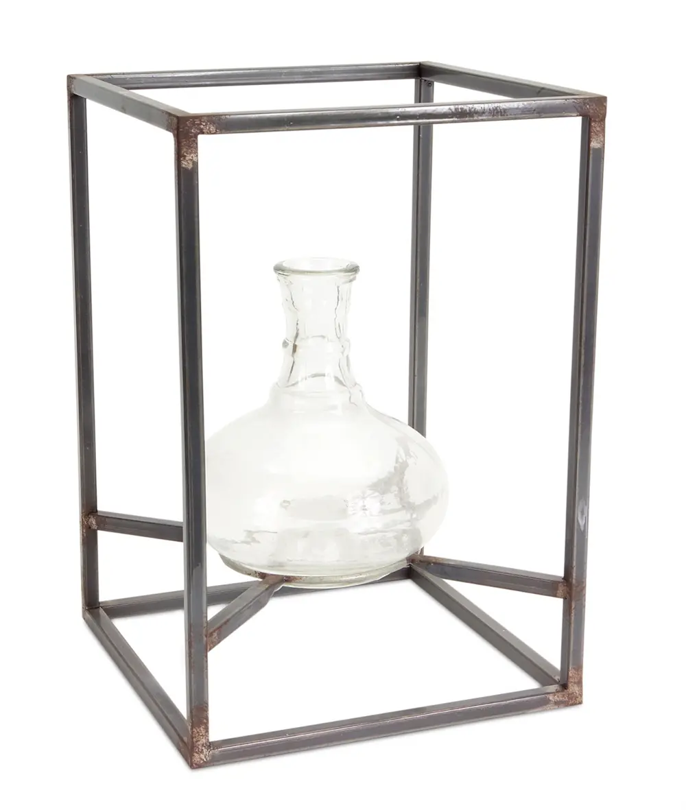 15 Inch Glass Vase with Metal Frame-1