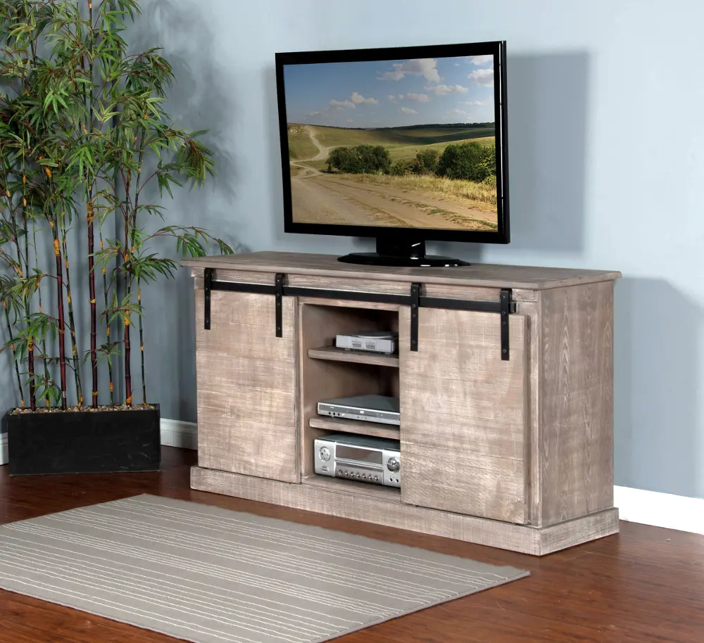 65 Inch Rustic Distressed Gray TV Stand-1