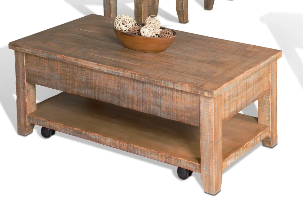 Distressed Lift Top Cocktail Table - Driftwood-1