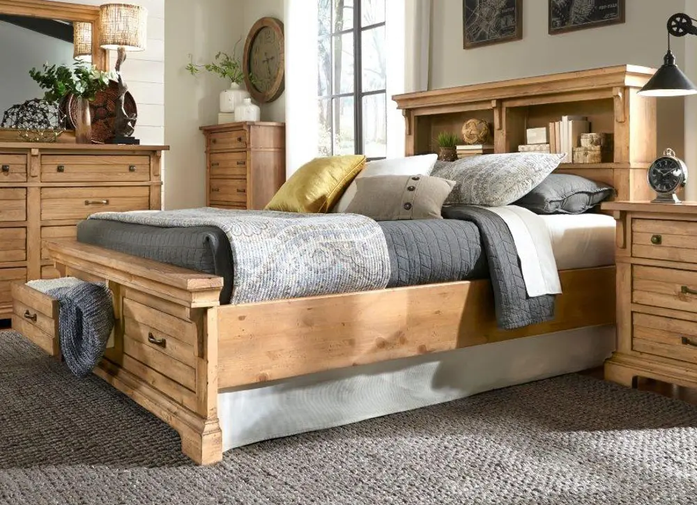 Natural Pine Rustic Classic King Storage Bed-1