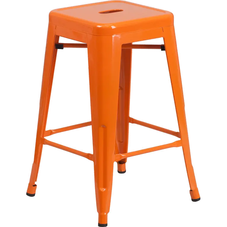 Orange Metal Stackable Counter Height Stool-1