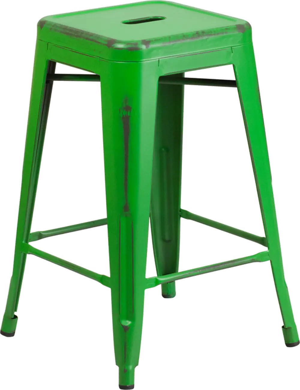 Distressed Green Metal Counter Height Stool-1