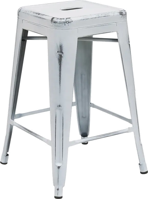 Distressed White Metal Counter Height Stool