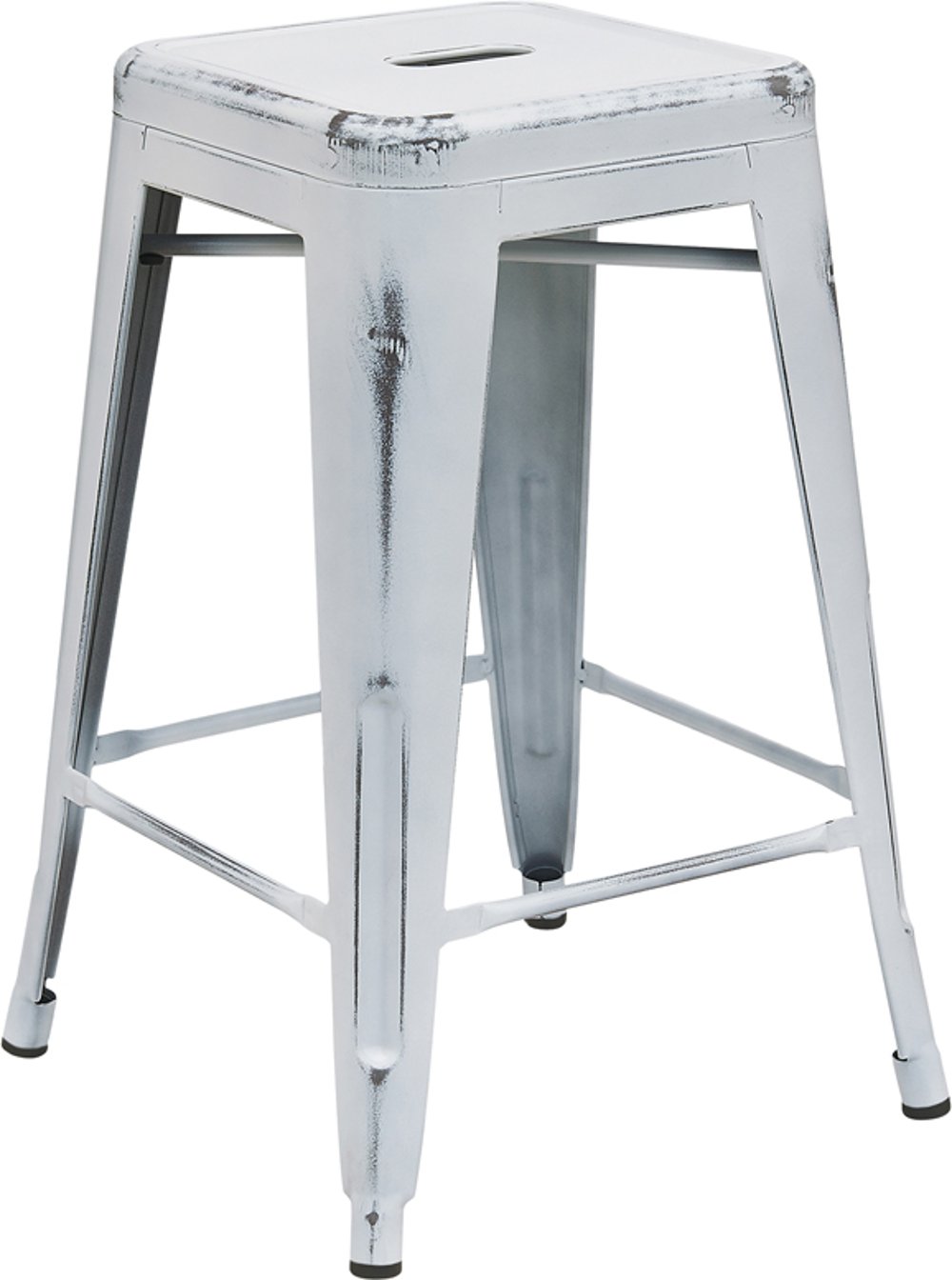 Distressed White Metal Counter Height Stool