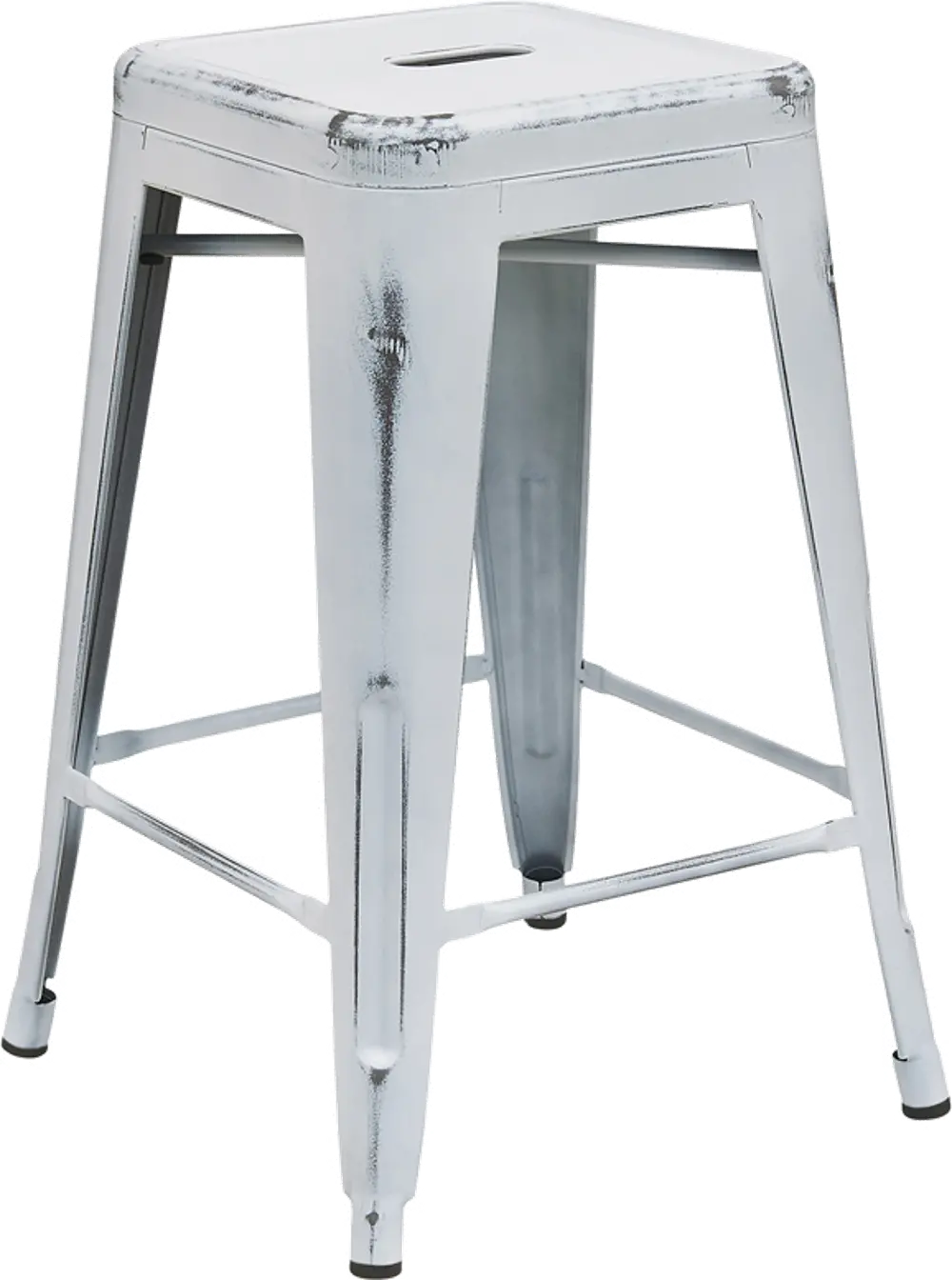Distressed White Metal Counter Height Stool-1