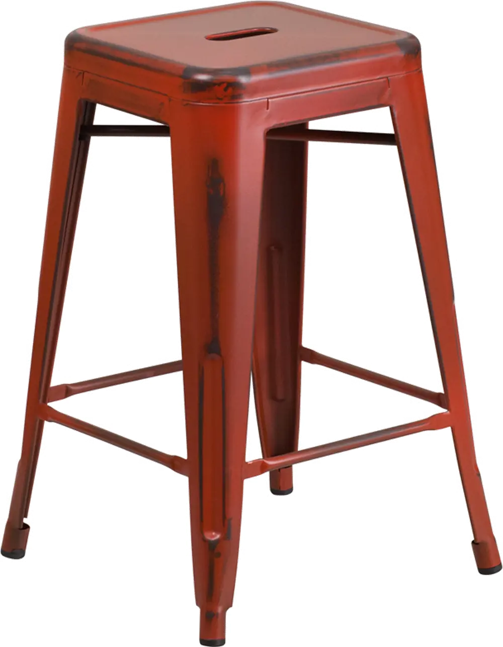 Distressed Red Metal Counter Height Stool-1