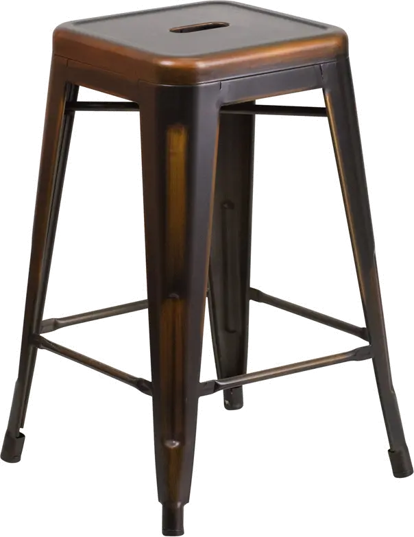 Distressed Copper Metal Counter Height Stool