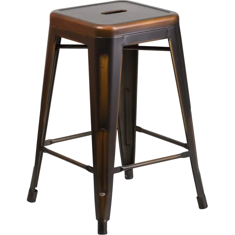 Distressed Copper Metal Counter Height Stool-1