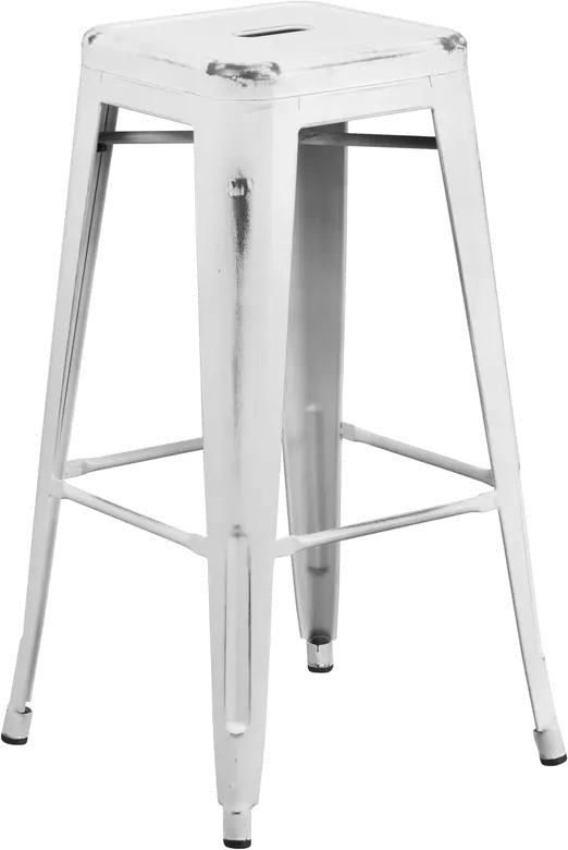 Photos - Chair Flash Furniture Distressed White Metal Bar Stool ET-BT3503-30-WH-GG 