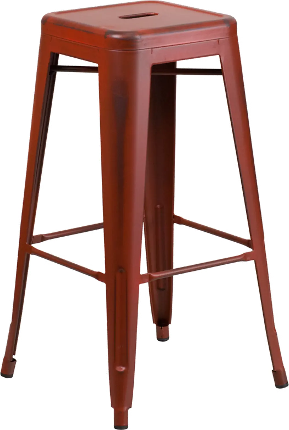 Distressed Red Metal Bar Stool-1