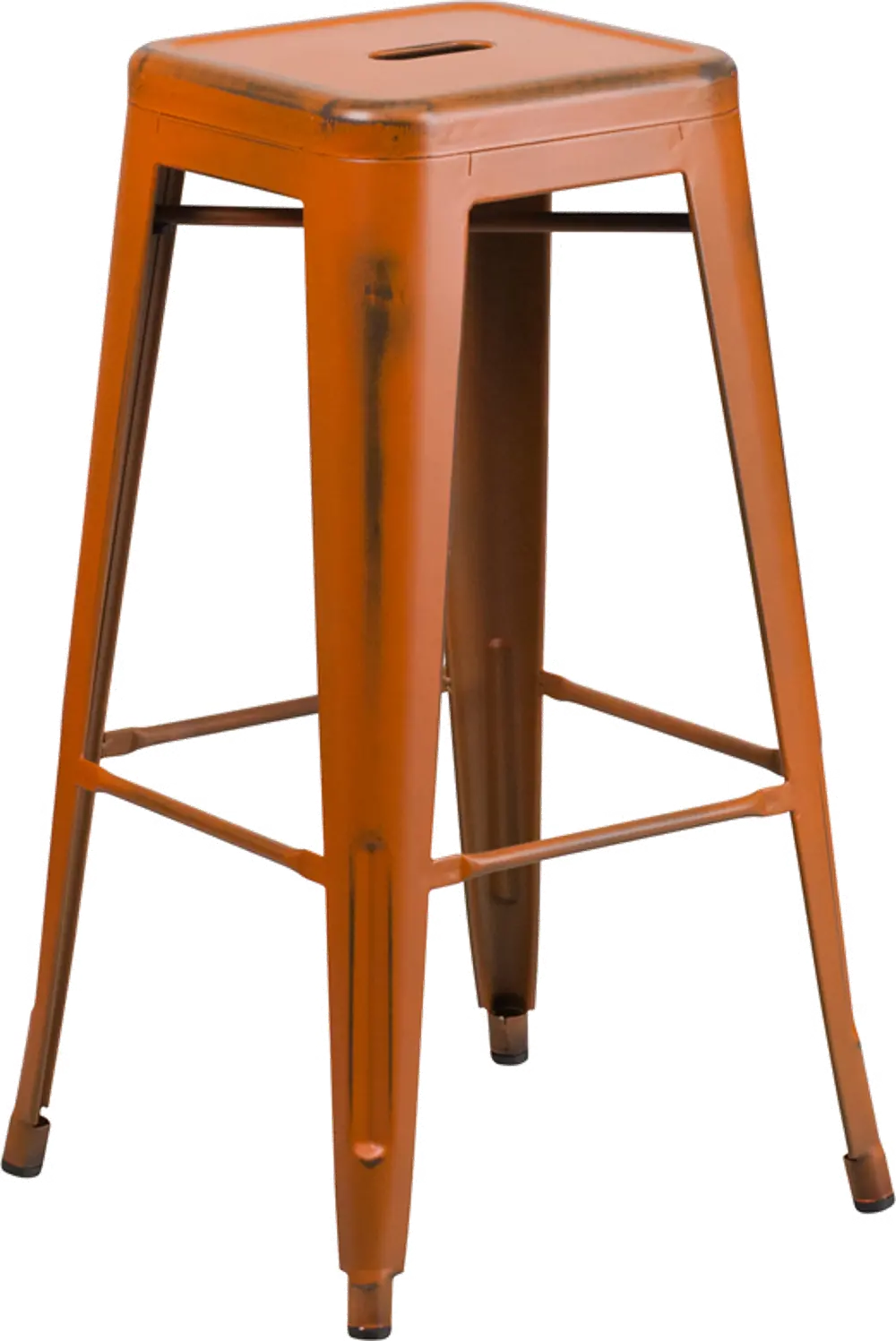 Distressed Orange Metal Bar Stool-1