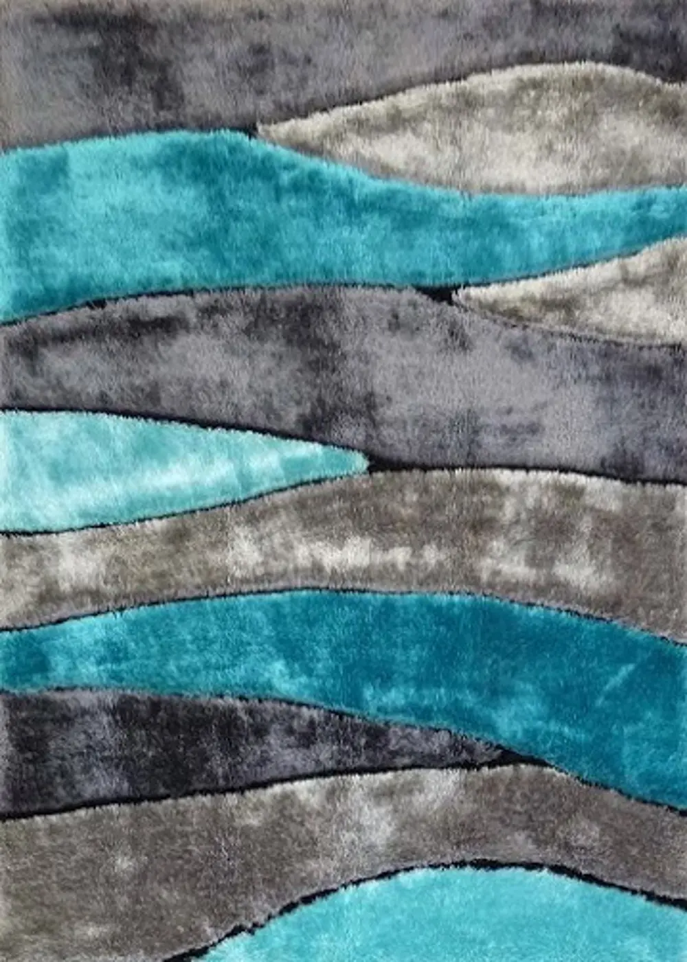 Living Shag 5 x 7 Gray and Teal Area Rug-1