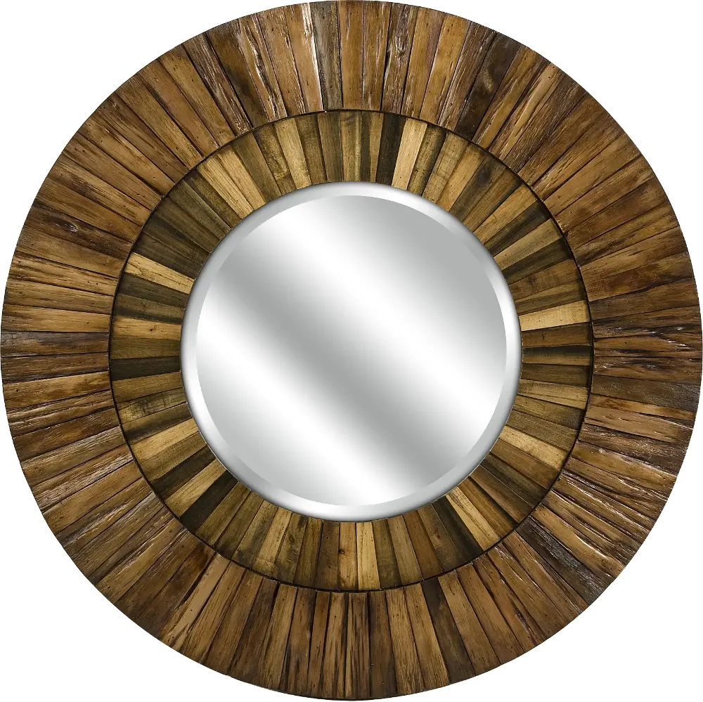 Pear Wood Strip Round Mirror-1